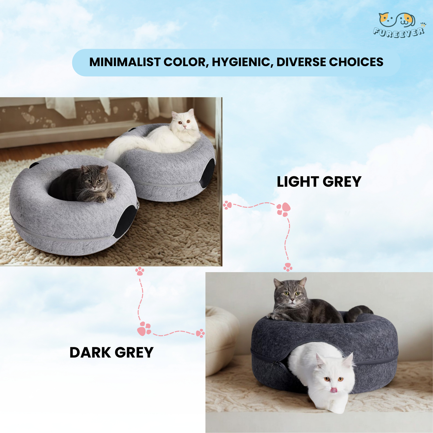 Felt Donut Cat Bed 2-in-1 Tunnel House – Cozy Hideout & Play Bed for Cats and Small Dogs