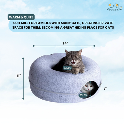 Felt Donut Cat Bed 2-in-1 Tunnel House – Cozy Hideout & Play Bed for Cats and Small Dogs