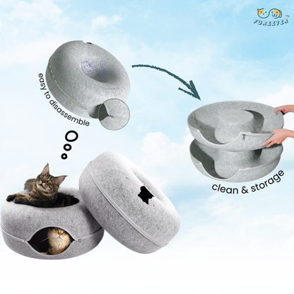 Felt Donut Cat Bed 2-in-1 Tunnel House – Cozy Hideout & Play Bed for Cats and Small Dogs