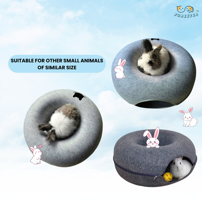 Felt Donut Cat Bed 2-in-1 Tunnel House – Cozy Hideout & Play Bed for Cats and Small Dogs