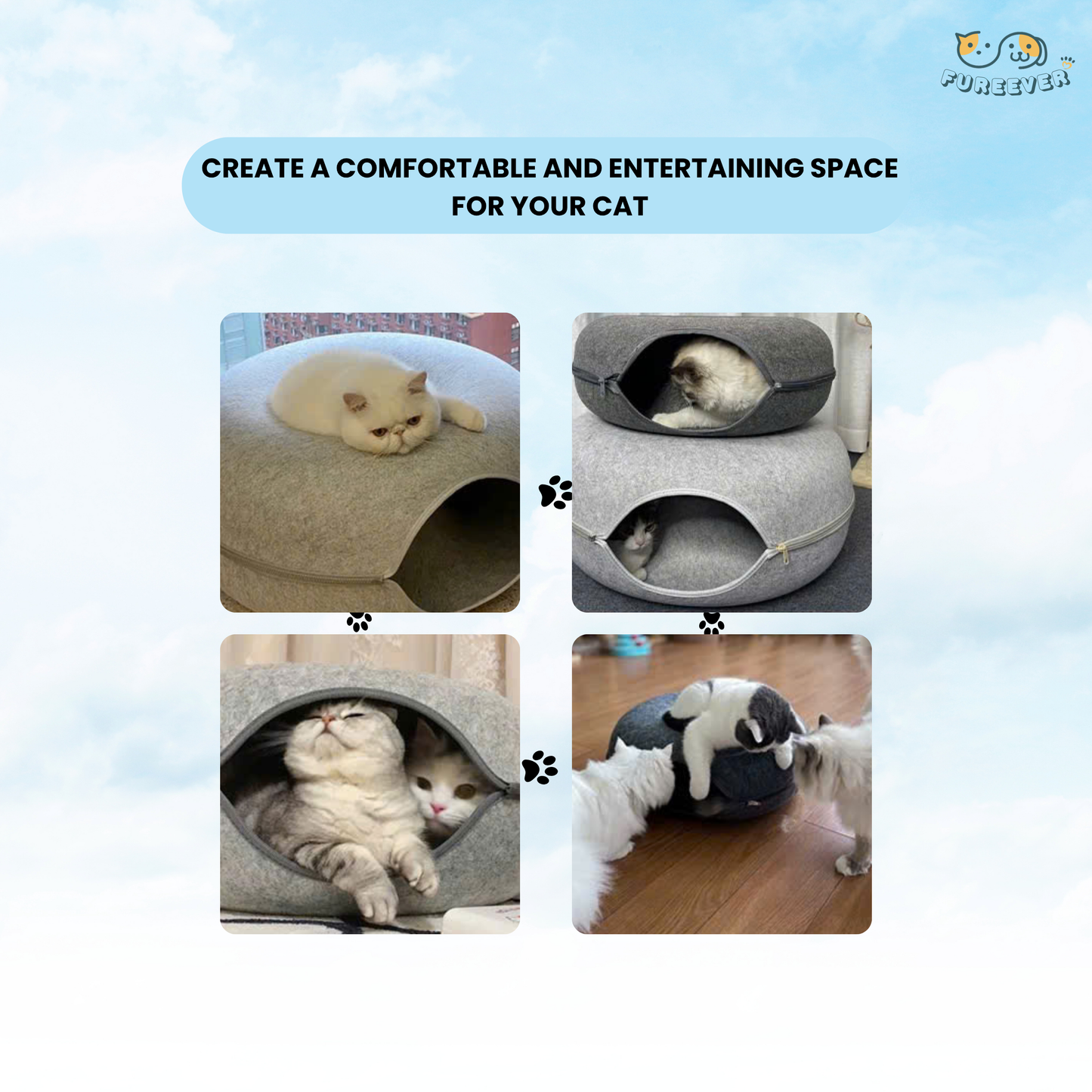 Felt Donut Cat Bed 2-in-1 Tunnel House – Cozy Hideout & Play Bed for Cats and Small Dogs