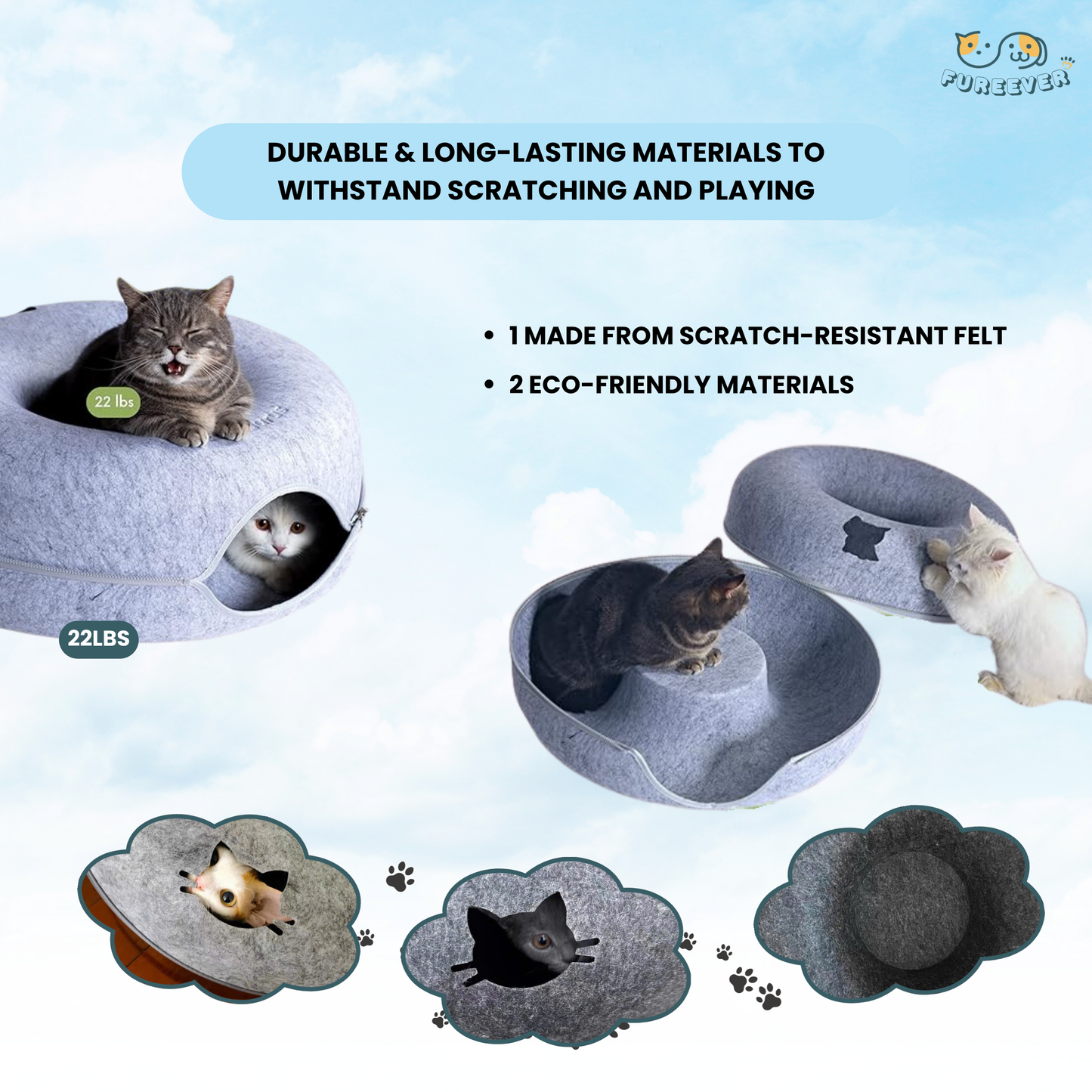 Felt Donut Cat Bed 2-in-1 Tunnel House – Cozy Hideout & Play Bed for Cats and Small Dogs