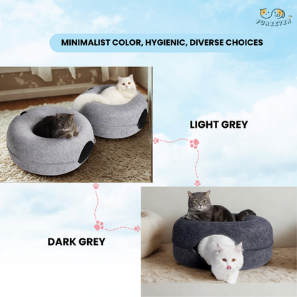 Felt Donut Cat Bed 2-in-1 Tunnel House – Cozy Hideout & Play Bed for Cats and Small Dogs