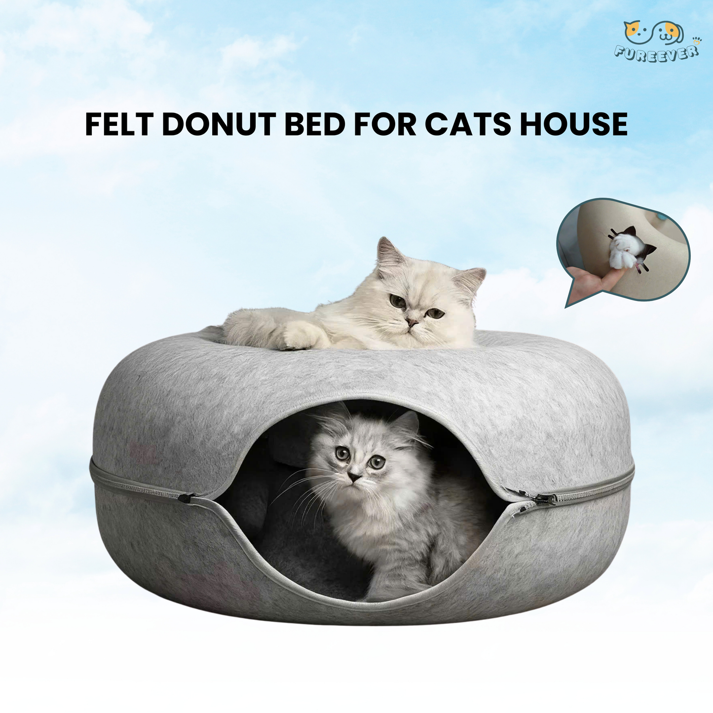 Felt Donut Cat Bed 2-in-1 Tunnel House – Cozy Hideout & Play Bed for Cats and Small Dogs