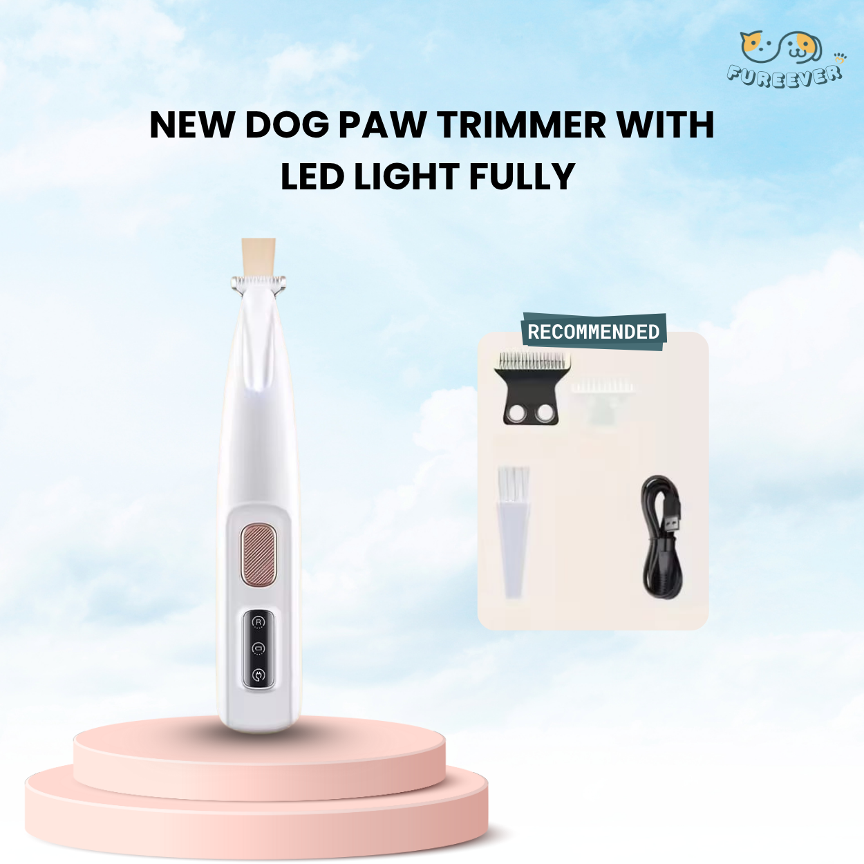 Professional Pet Paw Trimmer with LED Light Fully