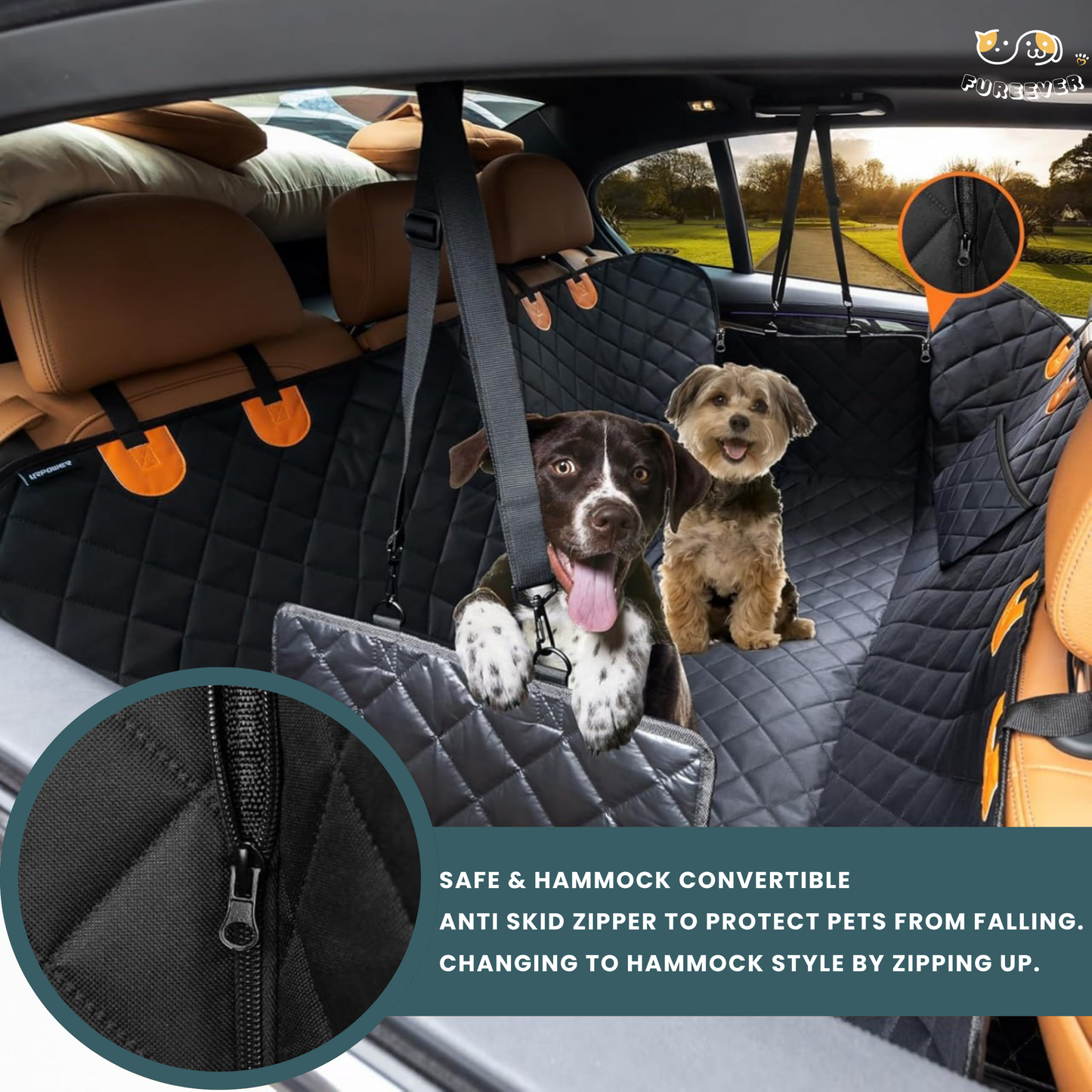 Dog Car Seat Cover for Back Seat – Waterproof Hammock with Mesh Window & Side Zipper
