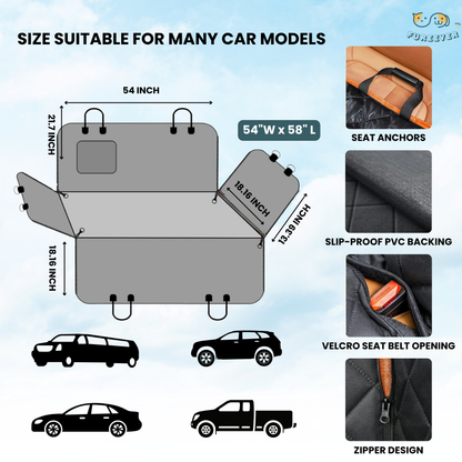 Dog Car Seat Cover for Back Seat – Waterproof Hammock with Mesh Window & Side Zipper